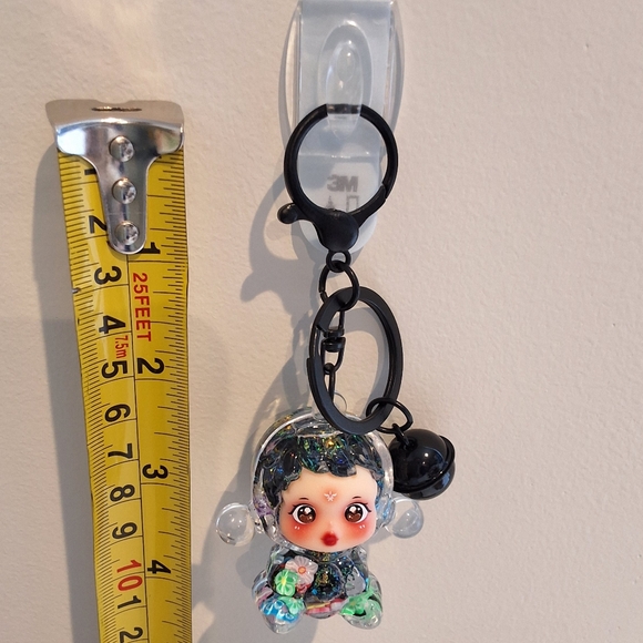 Skullpanda Black Beaded Liquid Filled Shaker Keychain Bag Charm With Bell, NEW - Picture 4 of 4